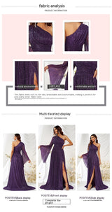 Bright Silk Long Batwing Sleeve Split Super Long Dress - WOMONA.COM