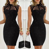 Women's Fashion Black Paillette Sleeveless Lace Short Tight Dress - WOMONA.COM