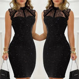 Women's Fashion Black Paillette Sleeveless Lace Short Tight Dress - WOMONA.COM