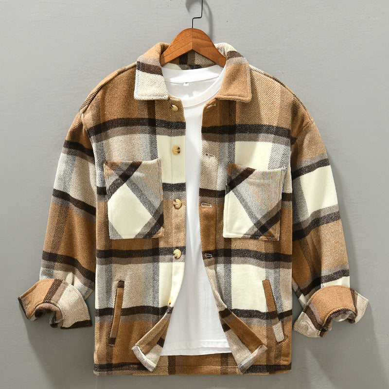 Plaid Plus Size Lapels Loose Top Youth Fashion Coat For Men - WOMONA.COM