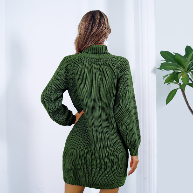 Leisure Clinch Turtleneck Long Sleeve Base Sweater Dress - WOMONA.COM