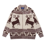 Retro Elk Jacquard Lapel Cardigan Sweater - WOMONA.COM