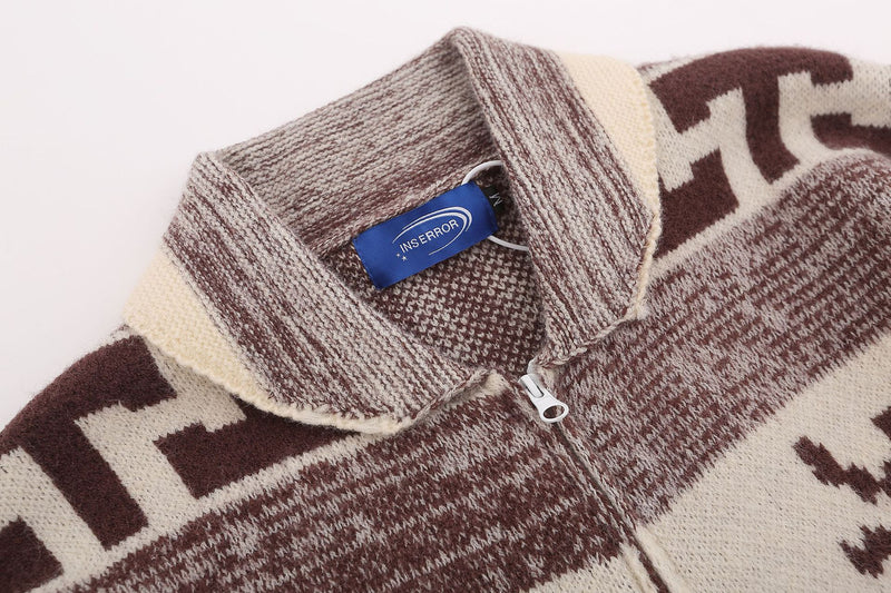 Retro Elk Jacquard Lapel Cardigan Sweater - WOMONA.COM