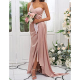 One-shoulder Split Ball Backless Dress Women - WOMONA.COM