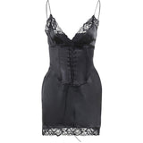 Spring Hanging Sexy Girdling Band Sheath Slit Lace Dress - WOMONA.COM