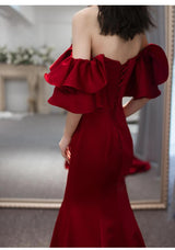 Off-shoulder Simple Graceful Waist Fishtail Gown - WOMONA.COM