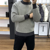 Round Neck Base Slim Fit Pullover Thick Plaid Sweater - WOMONA.COM