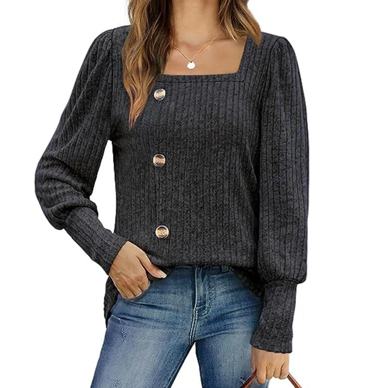 Women's Sunken Stripe Long-sleeved Top T-shirt - WOMONA.COM