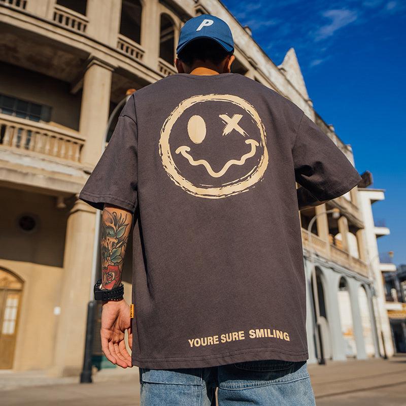 Smiley T-shirt men short sleeve - WOMONA.COM