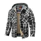 Men Warm Jacket Fleece Lining Lumberjack Plaid Hooded Jackets - WOMONA.COM