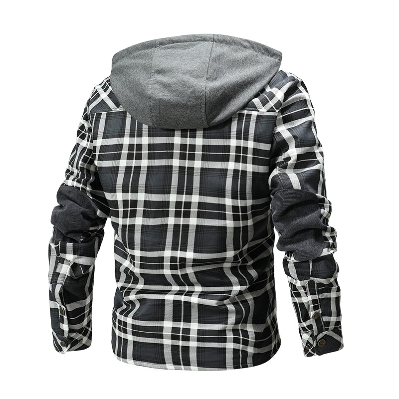 Men Warm Jacket Fleece Lining Lumberjack Plaid Hooded Jackets - WOMONA.COM