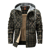 Men Warm Jacket Fleece Lining Lumberjack Plaid Hooded Jackets - WOMONA.COM