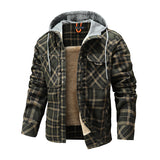 Men Warm Jacket Fleece Lining Lumberjack Plaid Hooded Jackets - WOMONA.COM