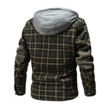 Men Warm Jacket Fleece Lining Lumberjack Plaid Hooded Jackets - WOMONA.COM