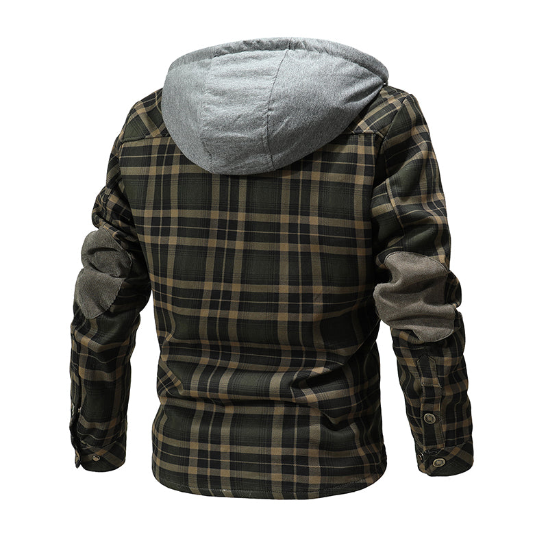 Men Warm Jacket Fleece Lining Lumberjack Plaid Hooded Jackets - WOMONA.COM