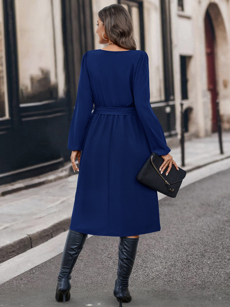 Autumn And Winter Irregular Collar Button Long Sleeve Dress - WOMONA.COM