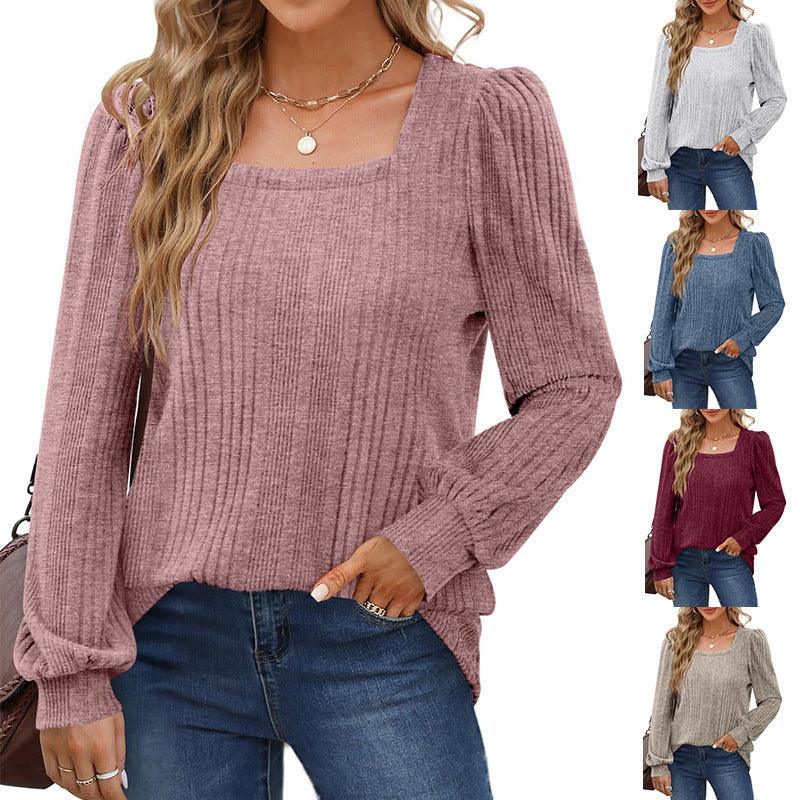 Women's Ribbed Square Neck Long Sleeve Top