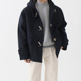 Loose Horn Button Short Woolen Overcoat - WOMONA.COM