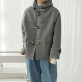 Loose Horn Button Short Woolen Overcoat - WOMONA.COM