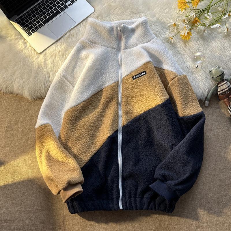 Men's Patchwork Padded Jacket with Faux Shearling