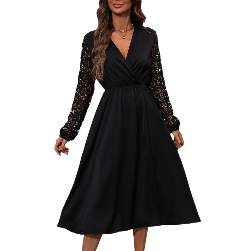 Lace High Waist Slimming Elegant Long Dress - WOMONA.COM