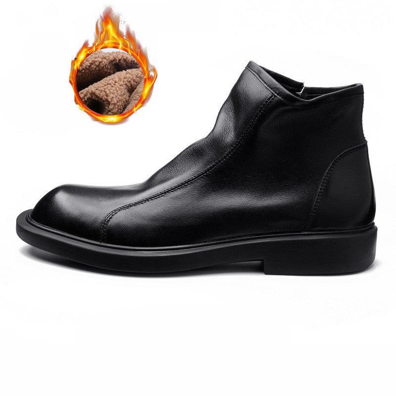 Men Round Head Martin Short Leather Boots - WOMONA.COM