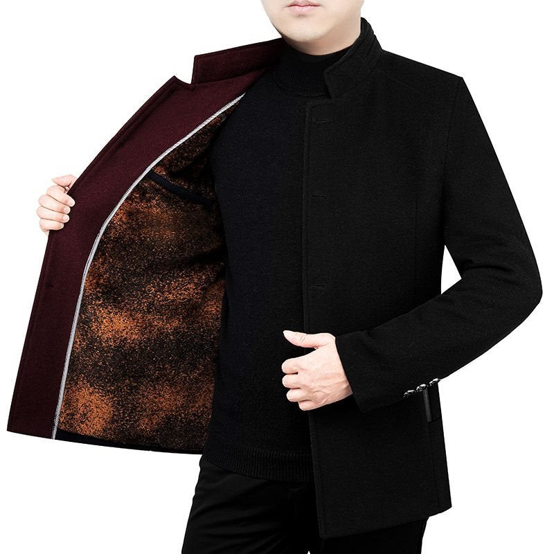 Middle-aged Men's Woolen Coat Velvet Stand - WOMONA.COM