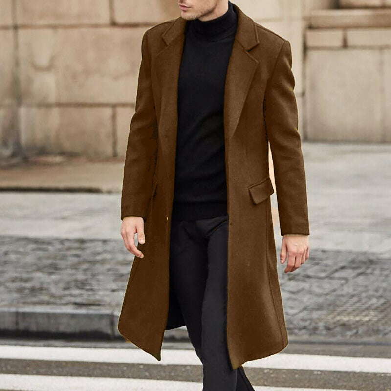 Men's Long Trench Coat Woolen Coat - WOMONA.COM