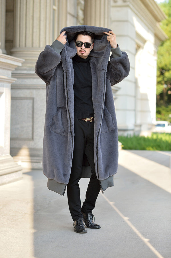 Winter Men's Mid-length Coat Imitation Fur Thick Warm Jacket