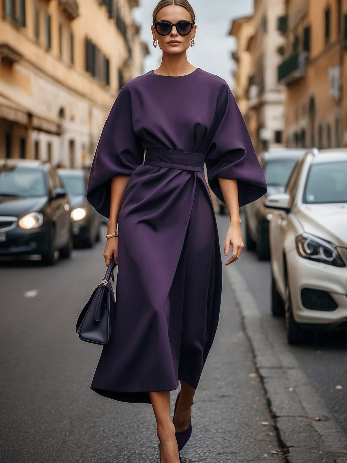 Purple Round-Neck Midi Dress – product image 1