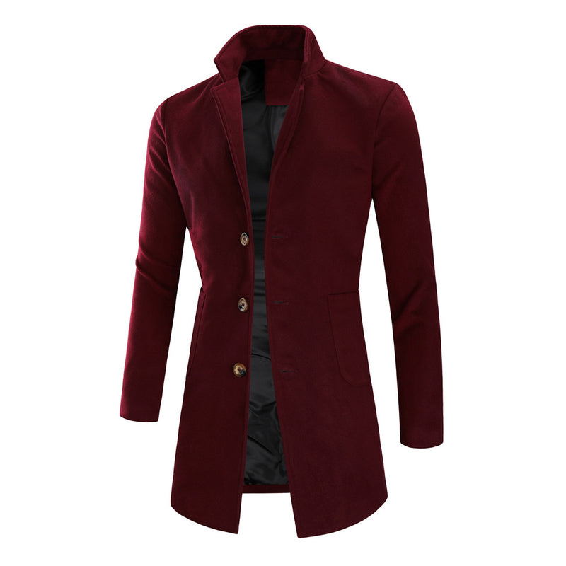 Men's fashion mid-length coat simple solid color trench coat - WOMONA.COM