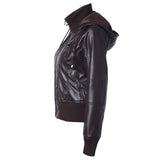 Hooded drawstring high neck zipper PU leather jacket - WOMONA.COM