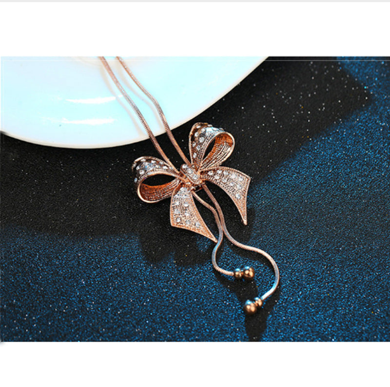 Diamond-studded bow necklace necklace chain - WOMONA.COM