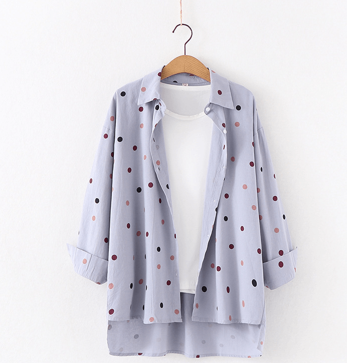 Women Polka Dot Print Blouse Shirts - WOMONA.COM