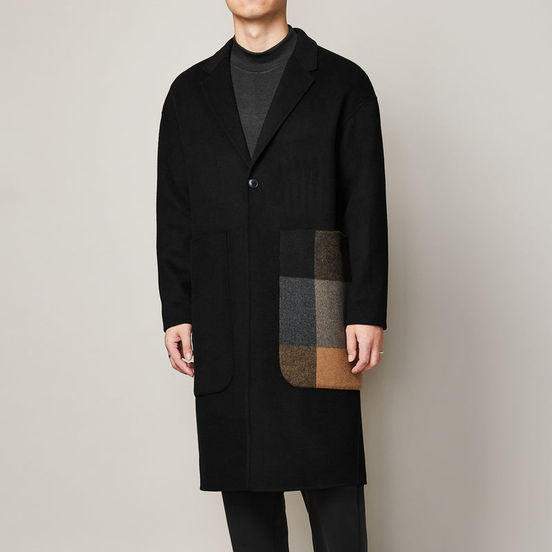 Fashion Men's Color Contrast Stitching Long Woolen Coat - WOMONA.COM