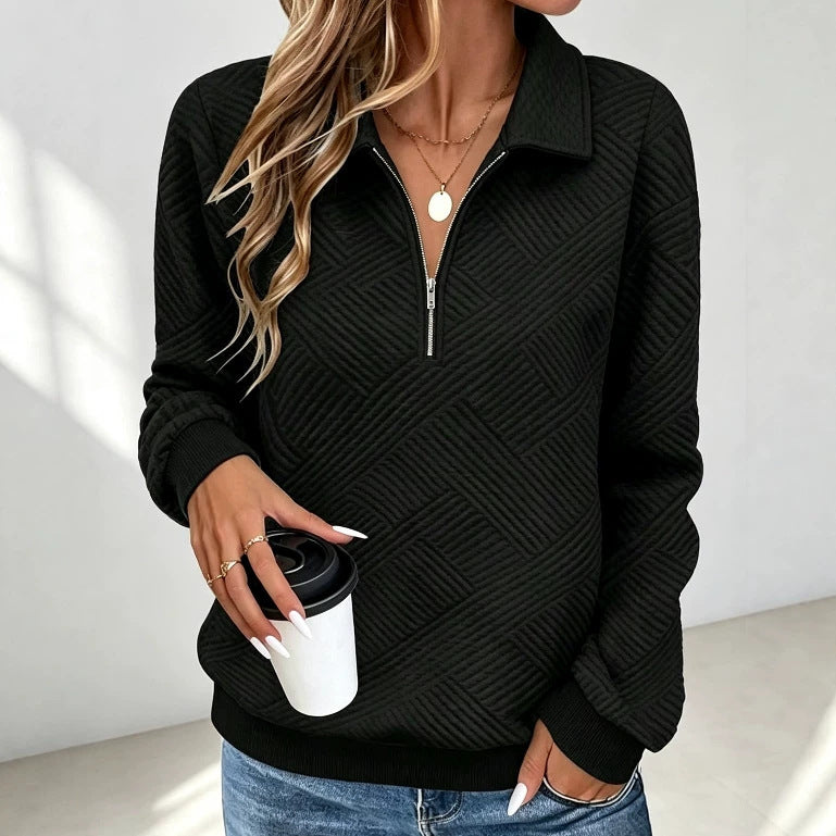 Polo-Collar Half-Zip Relaxed-Fit Pullover Sweatshirt