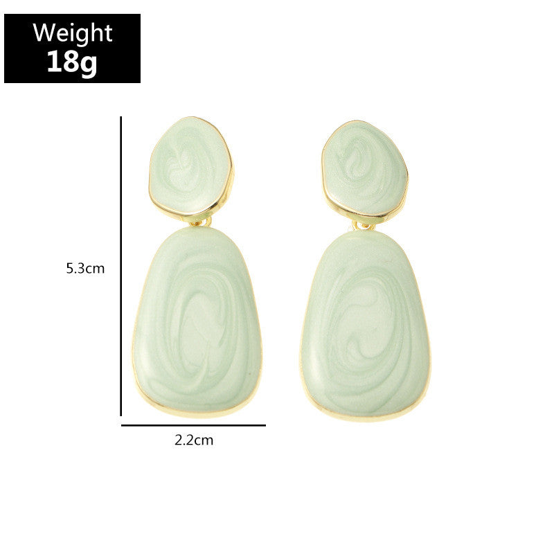 Geometric Oval Candy Color Dripping Earrings - WOMONA.COM