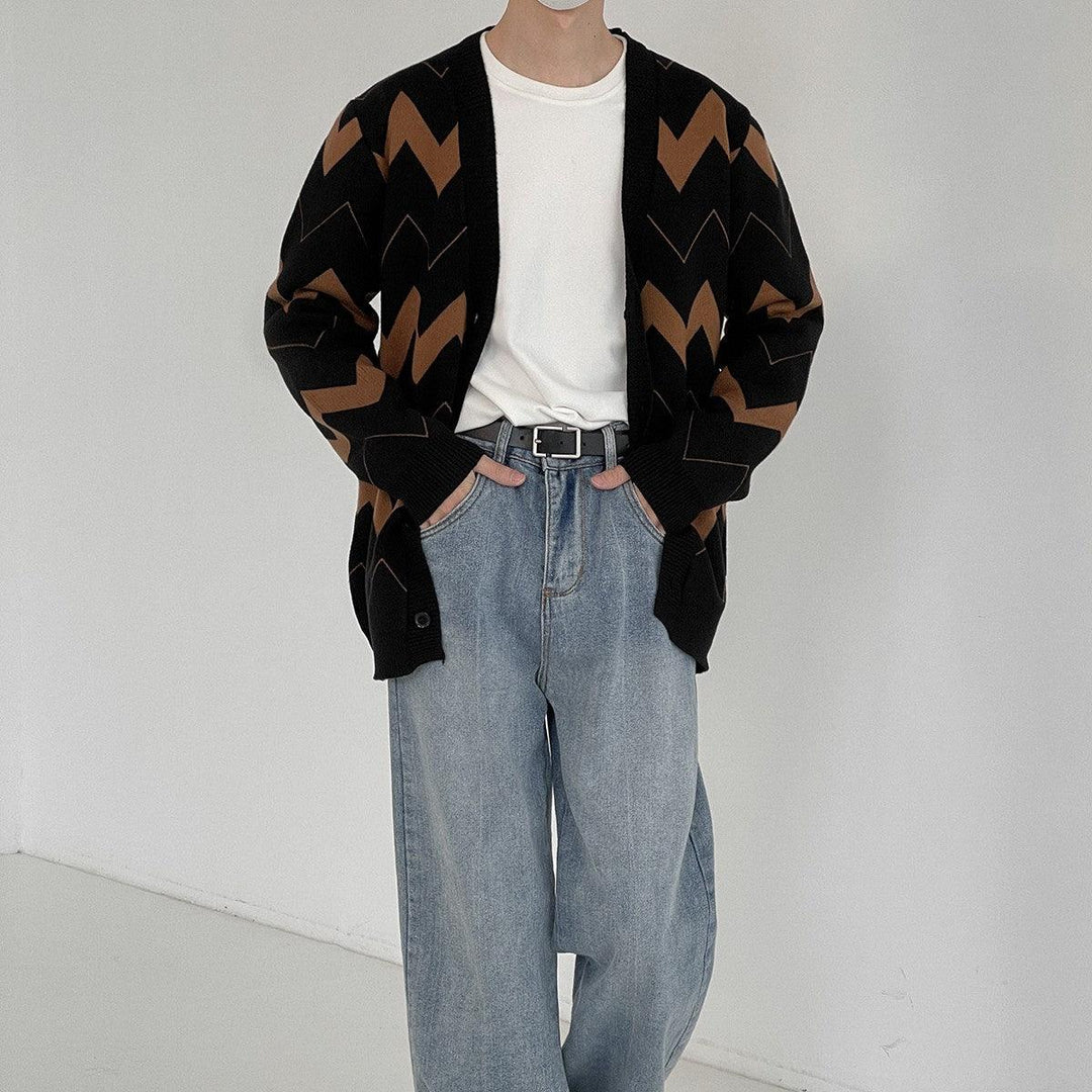 Wave Pattern Cardigan Sweater Men - WOMONA.COM