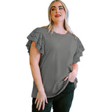 Camisa informal de manga corta con encaje calado para mujer