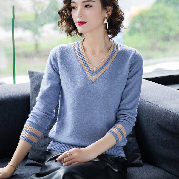 Temperament V-neck sweater - WOMONA.COM