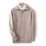 Double-strand Thickened 100 Pure Wool Knit Men's Pullover Lapel Zip-up Shirt