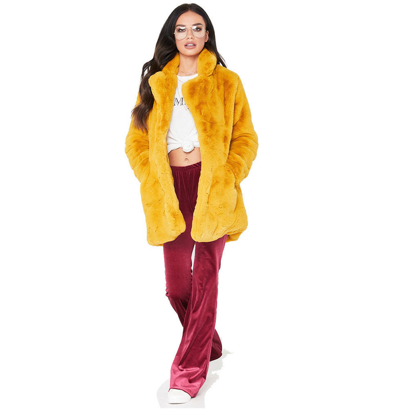 Faux Fur Coat Women Long Sleeve Warm Thick Wave Jackets - WOMONA.COM