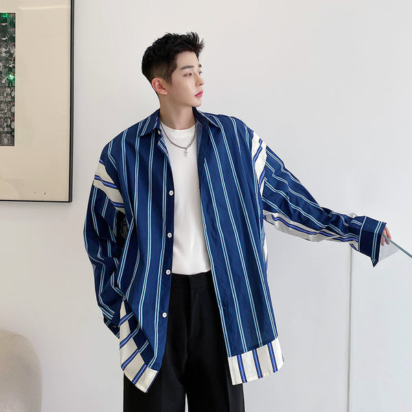 Fashion Irregular Color Contrast Stripe Coat - WOMONA.COM