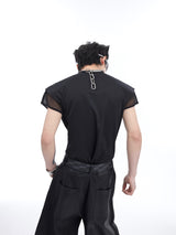 Metal Zipper Embellished Summer Bottoming Shirt For Men