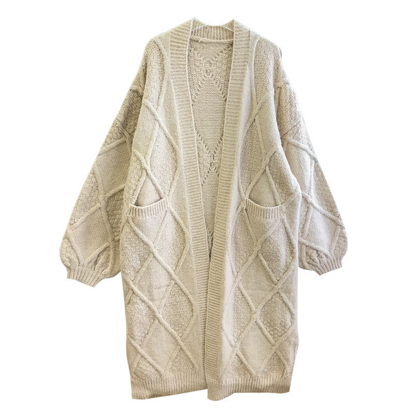 Milk Tea Color Thick Pin Sweater Cardigan - WOMONA.COM