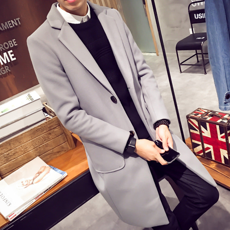 Men's woolen coat slim and handsome long trench coat - WOMONA.COM