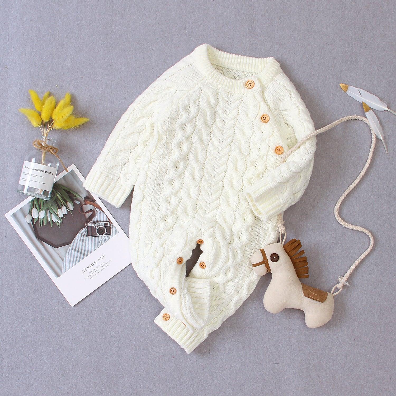 Knitted solid color baby jumpsuit - WOMONA.COM