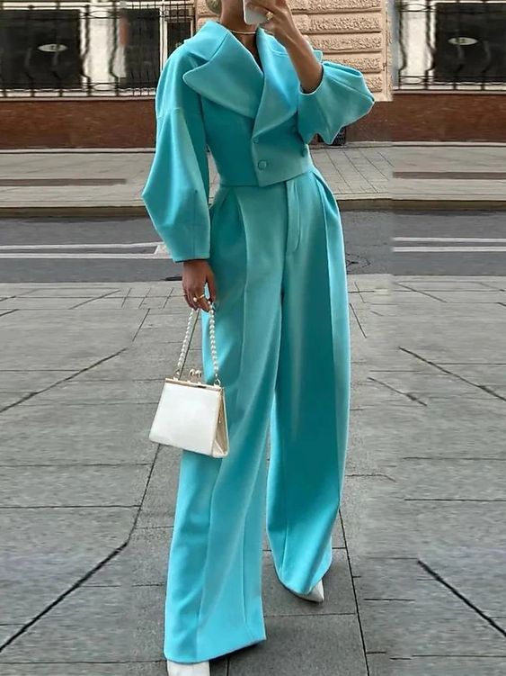 Cropped Lapel Jacket & High-Waist Pants Separates – product image 1