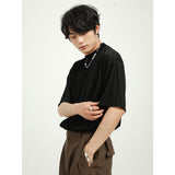 Fashion Solid Color Half High Collar Short Sleeve Men - WOMONA.COM