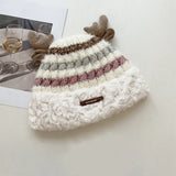 Gorro de punto navideño con linda cornamenta de ciervo, gorro grueso y cálido de invierno para niñas y mujeres